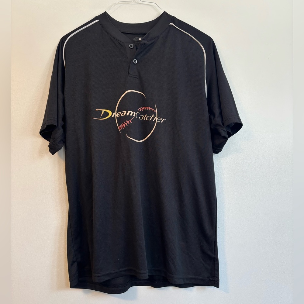 Dreamcatcher Baseball Team #3 Black Short Sleeve Evertz Henley T-Shirt Large